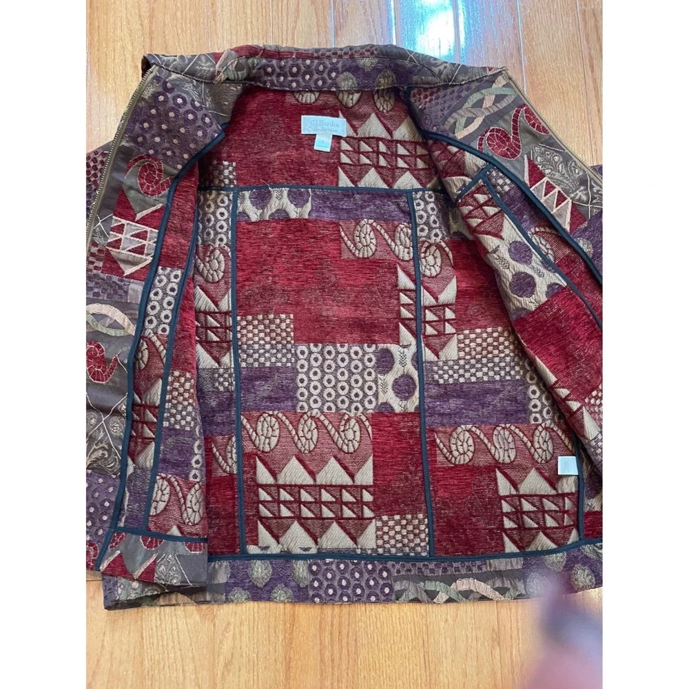 CJ Banks Women's Tapestry Patchwork Zip Up Jacket Size X/14W Boho Western‎